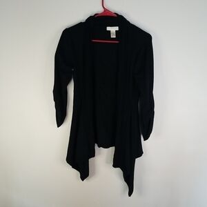 Kenar Womens Black Long Sleeve Open Front Waterfall Roll-tab Sweater Size Medium